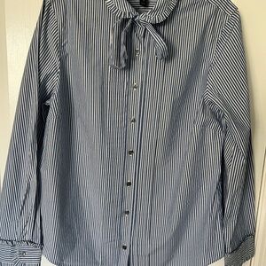 NWT J.Crew Striped Tie-neck Tuxedo Shirt With Ruffles